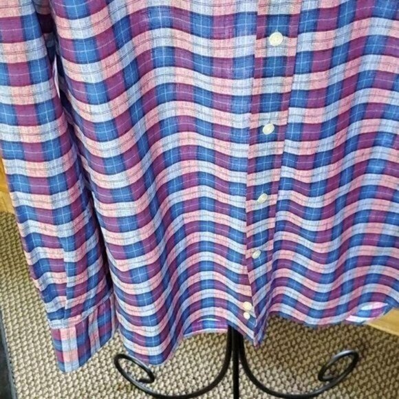 Ledbury Classic Fit Blue/Red Plaid Sz. 17.5 (XL) Long Sleeve Casual Shirt - Picture 5 of 9